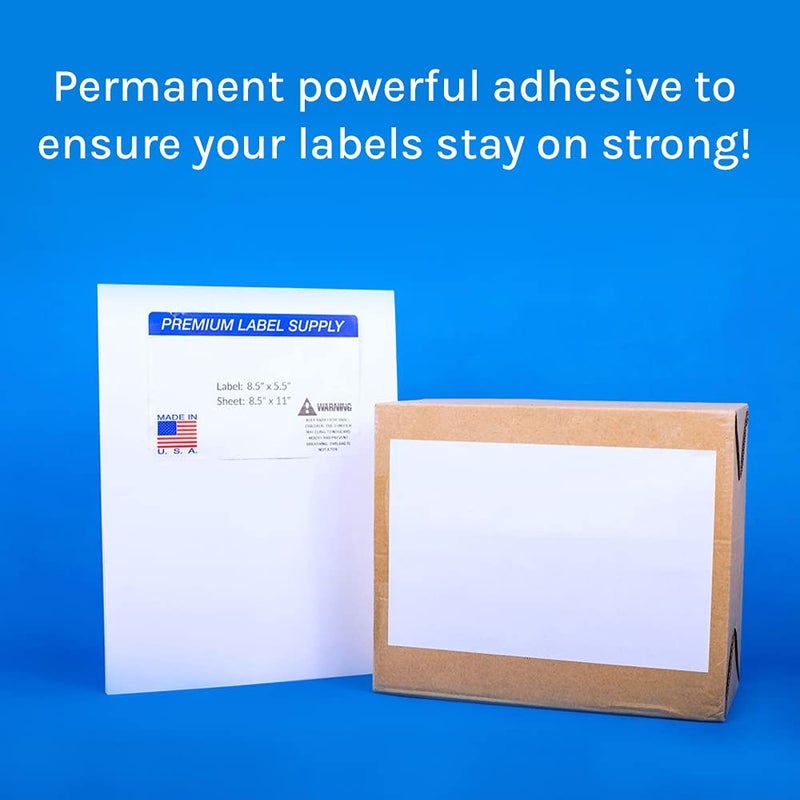 Premium Label Supply White Sticker Half Sheet Labels - 8.5"" x 5.5"" - Laser/Inkjet Compatible - (2 per Sheet), 200 Sheets - 400 Total Adhesive Labels - Image 5
